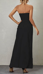 Strapless Flower Split Bandage Dress In Black
