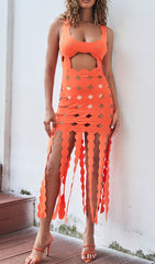 Circle Cutout Fringe Maxi Dress In Orange