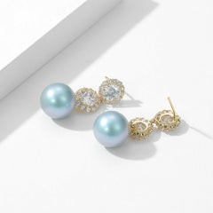 Pearl Earrings With Zircon Flowers