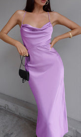 Purple Satin Maxi Dress