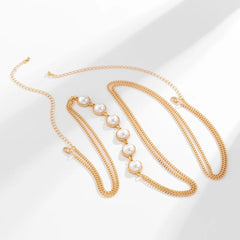 Pearl CrossOVER Chest Body Chain In Gold