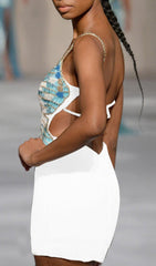 Butterfly Beaded Strappy Cocktail Mini Dress