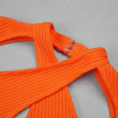 Orange Cross Hollow Out Backless Maxi Dress