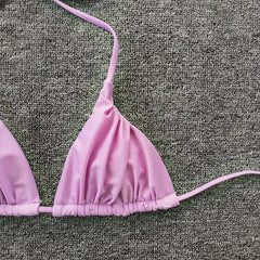 Solid Ruched Bikini Suit In Purple