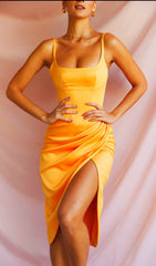 Satin Midi Dress In Orange