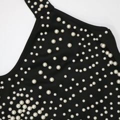 Black Pearl Halter Bandage Midi Dress