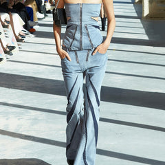 Patchwork Zip Denim Top