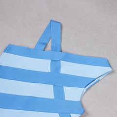 Blue Sloping Shoulder Midi Bandage Dress