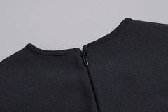 Black O Neck Lace Diamond Mini Bandage Dress