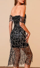 XAViera Off Shoulder Sequin Midi Dress