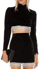 Black Velvet Diamante Fringe Set