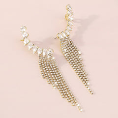 Gold Rhinestone Tassel Geometric Earrings