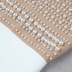Beige Pearl Halter Bandage Midi Dress