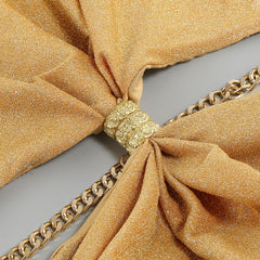 Champagne Halter Cutout Chain Draped Maxi Dress