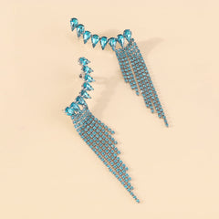Blue Rhinestone Tassel Geometric Earrings