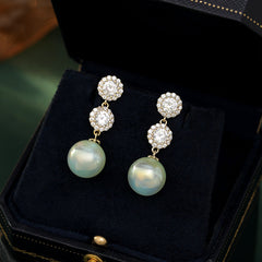 Pearl Earrings With Zircon Flowers