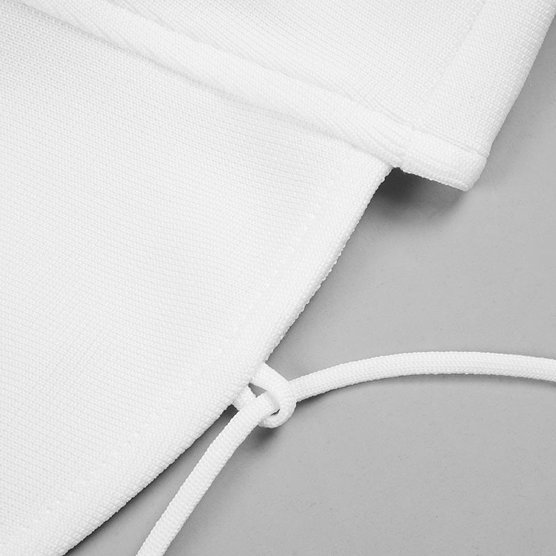White Strappy V Neck Button Midi Dress