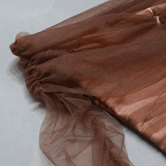 Brown Ruched Mesh Bandage Midi Dress