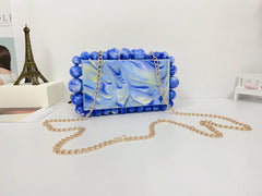 Acrylic Beaded Clutch In Blue