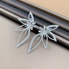 Crystal Flower Earrings In Silver