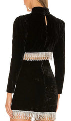 Black Velvet Diamante Fringe Set