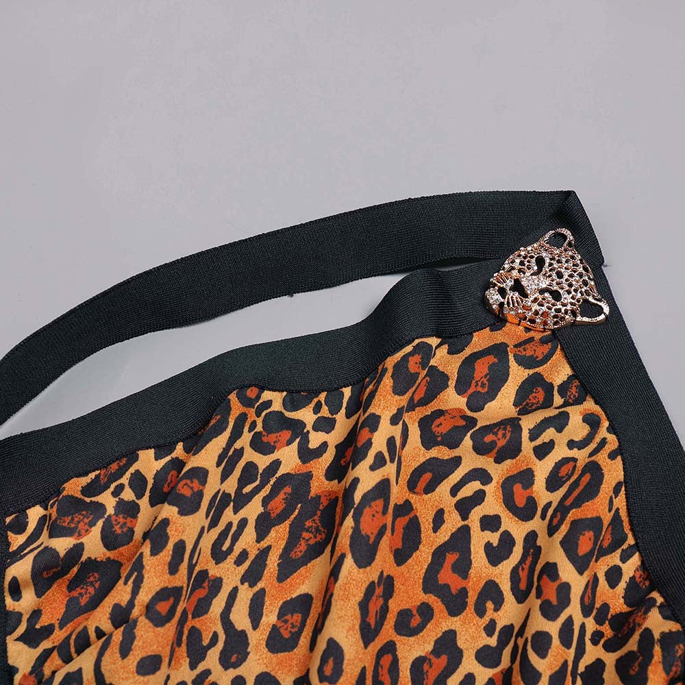 Leopard One Shoulder Slit Maxi Dress