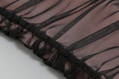 Black Strapless Pleated Mesh Midi Dress