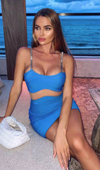 Blue Strappy Sleeveless Hollow Out Mini Bandage Dress