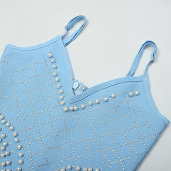 Blue Peral Beading Strap Mini Bandage Dress