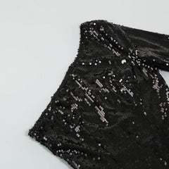 Black Sequin One Shoulder FeaTher Mini Dress