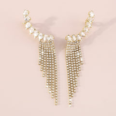 Gold Rhinestone Tassel Geometric Earrings