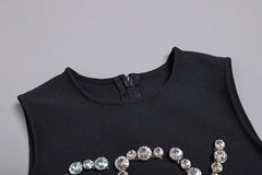 Black O Neck Lace Diamond Mini Bandage Dress