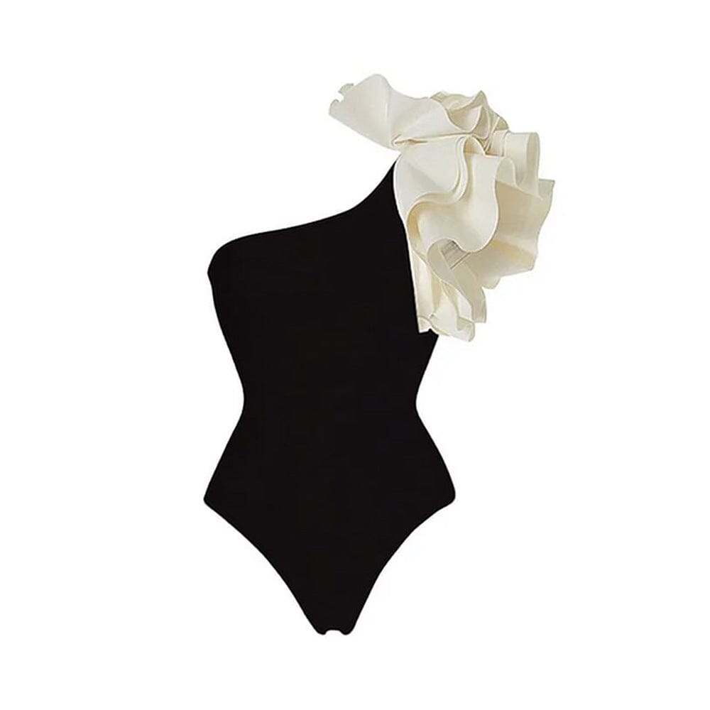 Exaggerated Ruffle Swimsuit In Black