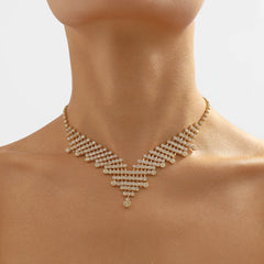 Gold Rhinestone V-Shaped NeckLace