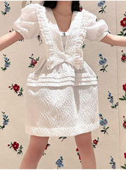 White V Neck Mini Dress