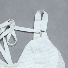 Ivory Pleated Stain Mini Dress