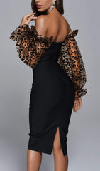 AGNES Leopard Midi Bandage Dress