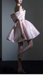 Off Shoulder Satin Mini Dress In Pink