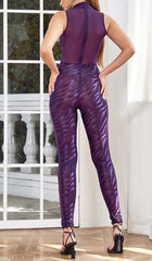 Off Sleeve Bodycon Jumpsuit In Purple