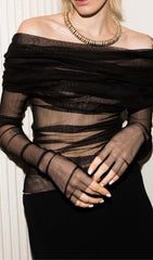 Off The Shoulder Mesh Top In Black