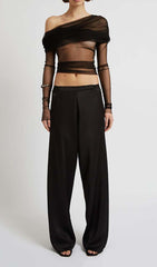 Off The Shoulder Mesh Top In Black