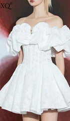 Off Shoulder Corset Mini Dress In White