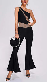 One-Shoulder FlAred-Leg Jumpsuit In Black