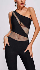 One-Shoulder FlAred-Leg Jumpsuit In Black