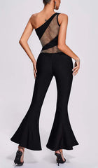 One-Shoulder FlAred-Leg Jumpsuit In Black