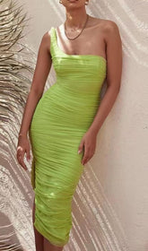 One Shoulder Maxi Dress In Green