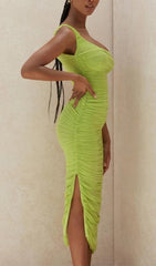 One Shoulder Maxi Dress In Green