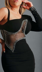 One-Sleeve Beaded Mini Dress In Black