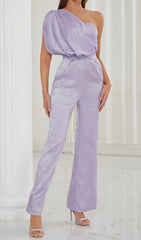One Shoulder Satin Jumpsuit In Lavender
