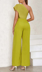 One Shoulder Tiered Jumpsuit In Olive